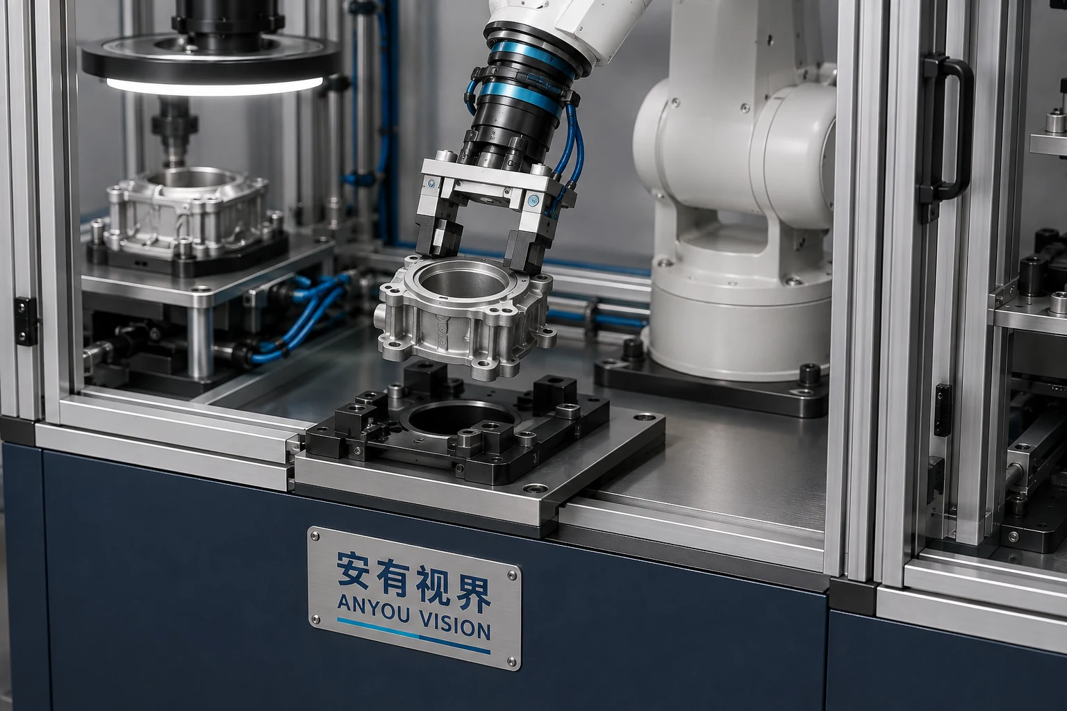 机器人视觉检测工作站 · 末端夹具与定位治具方案示意